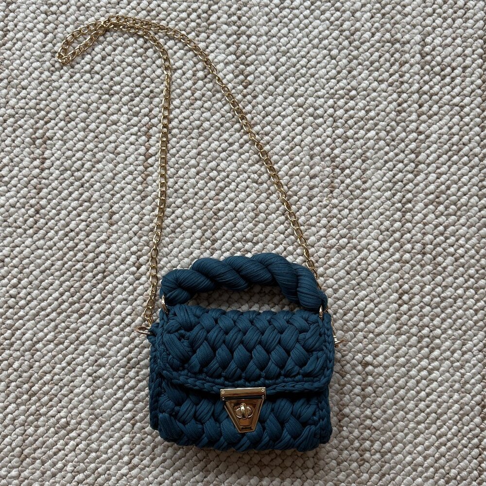 Teal Braided Crossbody Bag